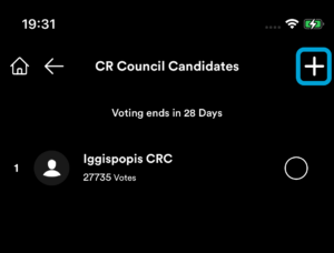 Tap the plus icon to add a candidacy